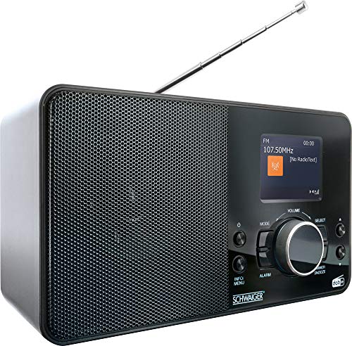 SCHWAIGER DAB400 513 Digitales Radio DAB+/FM Wecker LCD Farbdisplay Bluetooth Stereo HiFi Lautsprecher Stabantenne Netz- und Batteriebetrieb schwarz von SCHWAIGER