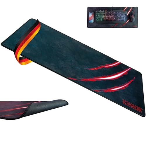 SCHWAIGER GM700 Gaming Mauspad Mausunterlage Mousepad Schreibtischunterlage Computer-Zubehör XXL 750x300mm rutschfest genähte Kanten schwarz-rot von SCHWAIGER