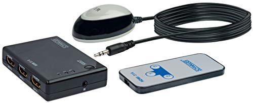 SCHWAIGER -HDM31A 531- HDMI-Umschalter mit IR Empfänger/Verteiler/ 3 IN > 1 Out/ 3X HDMI-Buchse > 1x HDMI-Stecker/automatisch/ 1,2 m/schwarz von SCHWAIGER