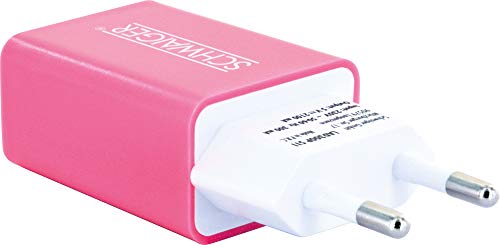 SCHWAIGER -LAD300P 511- Einfaches Aufladen mobiler Geräte über USB Anschluss | Kompakte Bauform |Für 230 V Steckdose | Universal verwendbar | Integriertes Multi-Schutz Sicherheitssystem | pink/weiß von SCHWAIGER