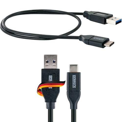 SCHWAIGER LK050C 533 USB-C Ladekabel USB-A auf USB-C Kabel Smartphone Tablet Laptop Festplatte Powerbank Datenübertragung 5 GBit/s 50cm schwarz von SCHWAIGER