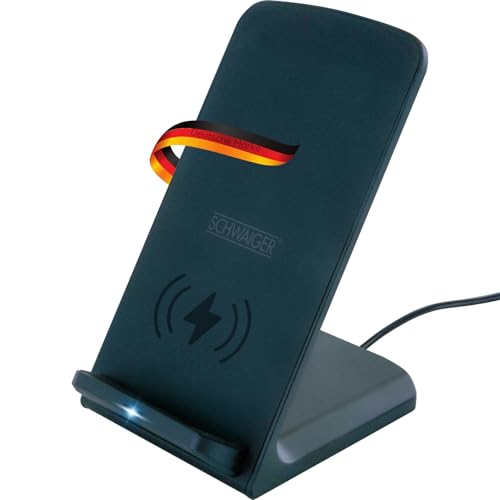 SCHWAIGER QLS10S 513 QI Smartphone Ladestation Ladeständer Induktionsladen kabellos Aufladen Charger Stand Wireless 10W induktiv schwarz von SCHWAIGER