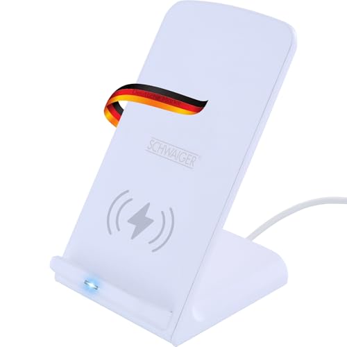 SCHWAIGER QLS10W 512 QI Smartphone Ladestation Ladeständer Induktionsladen kabellos Aufladen Charger Stand Wireless 10W induktiv weiß von SCHWAIGER