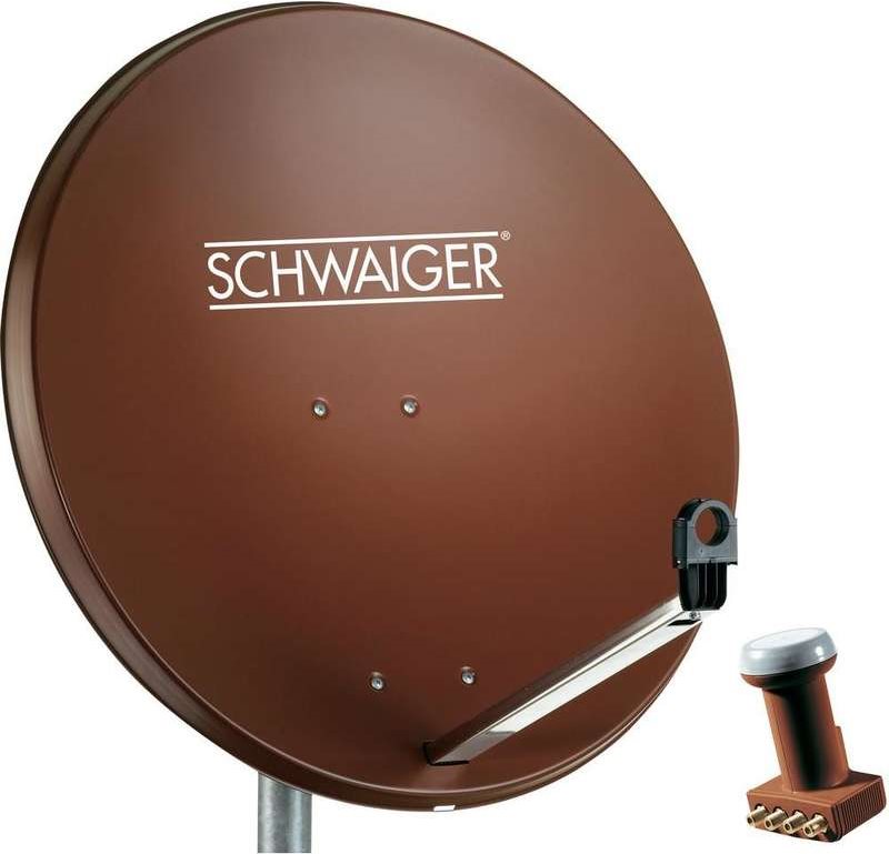 SCHWAIGER SAT Anlage 80 cm 4 Teilnehmer Quad-LNB (mit Switch) Ziegel-Rot (SPI991.2SET) von SCHWAIGER