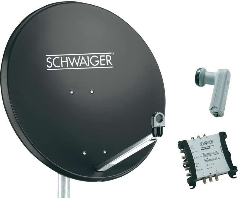 SCHWAIGER SAT Anlage 80 cm 6 Teilnehmer Quattro-LNB (ohne Switch) Anthrazit mit Multischalter 5/6 von SCHWAIGER
