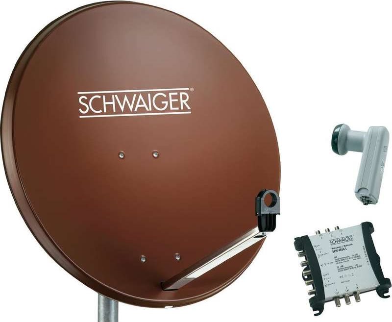 SCHWAIGER SAT Anlage 80 cm 6 Teilnehmer Quattro-LNB (ohne Switch) Ziegel-Rot mit Multischalter 5/6 von SCHWAIGER