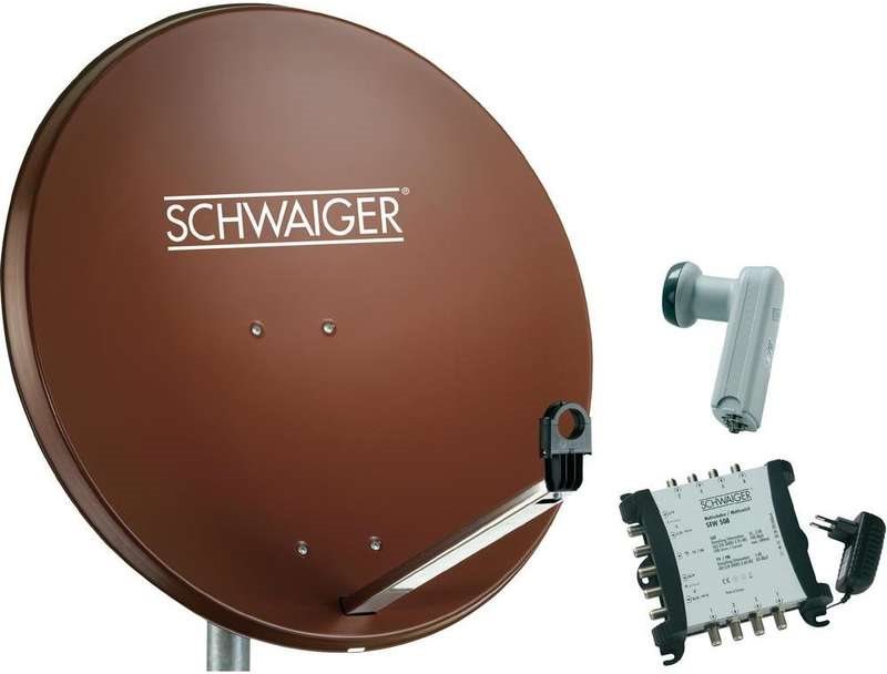 SCHWAIGER SAT Anlage 80 cm 8 Teilnehmer Quattro-LNB (ohne Switch) Ziegel-Rot mit Multischalter 5/8 von SCHWAIGER