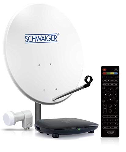 SCHWAIGER SAT8240HD SAT-Anlage Satelliten-Set Satellitenschüssel Twin-LNB HD-Receiver Fernbedienung digital SAT-Schüssel aus Stahl Hellgrau 80cm von SCHWAIGER