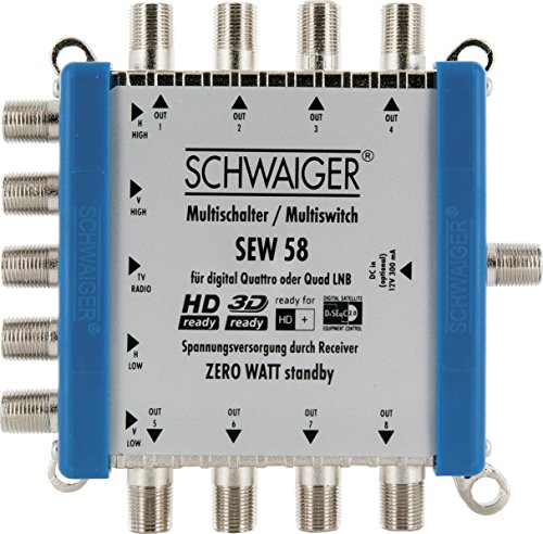 SCHWAIGER SEW58 531 Multischalter (bis zu 8 Teilnehmer, kein Netzanschluss nötig; DVB-T2 geeignet) Silber von SCHWAIGER