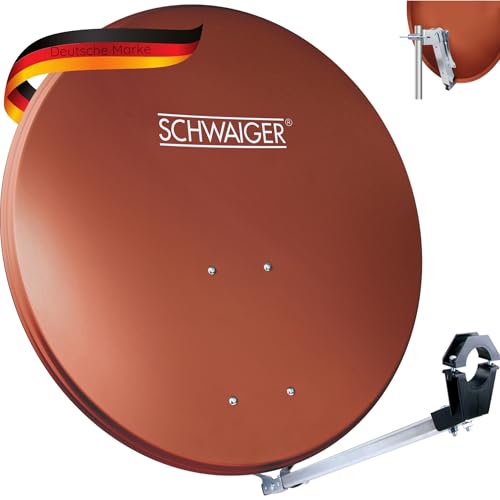 SCHWAIGER SPI2080 017 Satellitenschüssel SAT-Antenne Satelliten-Anlage Offset-Antenne LNB-Tragarm Masthalterung Sat-Schüssel SAT-Anlage Aluminium 80 cm Ziegelrot von SCHWAIGER