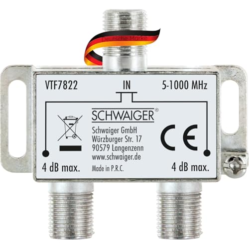SCHWAIGER VTF7822 531 SAT-Verteiler 2-fach digital BK-Verteiler 2-Wege Kabel-Führung SAT-Splitter 5-2400 MHz zweifach Satelliten-Verteiler SAT-TV DVB-S2 Kabel-Fernsehen Aluminium 4dB SCHWAIGER VTF7822 531 SAT-Verteiler 2-fach digital BK-Verteiler 2-Wege Kabel-Führung SAT-Splitter 5-2400 MHz zweifach Satelliten-Verteiler SAT-TV DVB-S2 Kabel-Fernsehen Aluminium 4dB von SCHWAIGER