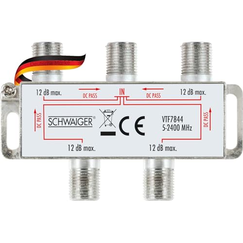 SCHWAIGER VTF7844 531 SAT-Verteiler 4-Fach digital BK-Verteiler 4-Wege Kabel-Führung SAT-Splitter 5-2400 MHz vierfach Satelliten-Verteiler SAT-TV DVB-S2 Kabel-Fernsehen 12dB SCHWAIGER VTF7844 531 SAT-Verteiler 4-Fach digital BK-Verteiler 4-Wege Kabel-Führung SAT-Splitter 5-2400 MHz vierfach Satelliten-Verteiler SAT-TV DVB-S2 Kabel-Fernsehen 12dB von SCHWAIGER
