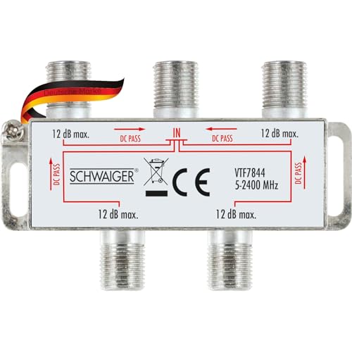 SCHWAIGER VTF7844 531 SAT-Verteiler 4-Fach digital BK-Verteiler 4-Wege Kabel-Führung SAT-Splitter 5-2400 MHz vierfach Satelliten-Verteiler SAT-TV DVB-S2 Kabel-Fernsehen 12dB von SCHWAIGER