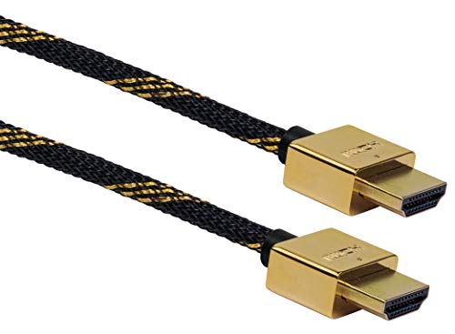 Schwaiger GmbH -HDMSL15 531- High-Speed-HDMI-Kabel mit Ethernet/ 1,5m/ schwarz-Gold/HDMI Stecker > HDMI Stecker/Ultra HD, 4K, 3D, 18 Gbit/s/Slimline von SCHWAIGER