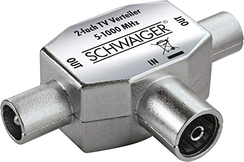 Schwaiger GmbH SCHWAIGER -ASV42 531- Aufsteckverteiler 2-Fach TV für Kabel- und Antennenanlagen/ 1x IEC-Buchse - 2X IEC Stecker/Silber von SCHWAIGER