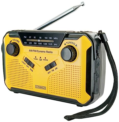 Schwaiger Outdoorradio UKW, AM, FM Handkurbel, Solarpanel, spritzwassergeschützt, stoßfest, Taschenlampe Gelb, Schwarz von SCHWAIGER