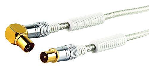 Schwaiger Premium Antennen Anschlusskabel 110 dB mit Ferritkern, 15,0m, transparent, IEC Stecker > 90° IEC Winkelbuchse, 4-Fach Schirmung, 75 Ohm, digital, HDTV, DVB-C/DVB-T2 von SCHWAIGER