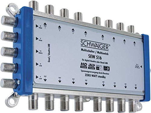 Schwaiger SEW516 531 Multischalter (bis zu 16 Teilnehmer, kein Netzanschluss nötig; DVB-T2 geeignet) Silber von SCHWAIGER