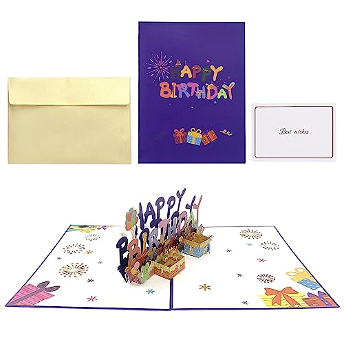 SCHYIDA Pop Up Geburtstagskarte, 3D Grußkarte “HAPPY BIRTHDAY” 3D Pop Up Karte mit Briefumschläge Popup Geburtstagskarte Glückwunschkarte für Geburtstag,20cm * 15cm von SCHYIDA