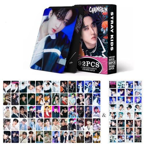 SCISSH SKZ Persönliche Fotokarten, 60 Stück persönliche Fotokarten + 32 Aufkleber "STAY", Postkarten, Hyunjin Bangchan, persönliche Fotokarten, Felix-Fotokarten (Changbin), 92 Stück von SCISSH