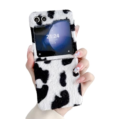 SCJLSDA Handyhülle für Samsung Galaxy Z Flip 5 5G Handyhülle Kette Armband mit Tiermuster Design Kuh Klappe Armband Schutzhülle Z Flip 5 weibliche Plüsch Handyhülle (keine Kette) von SCJLSDA