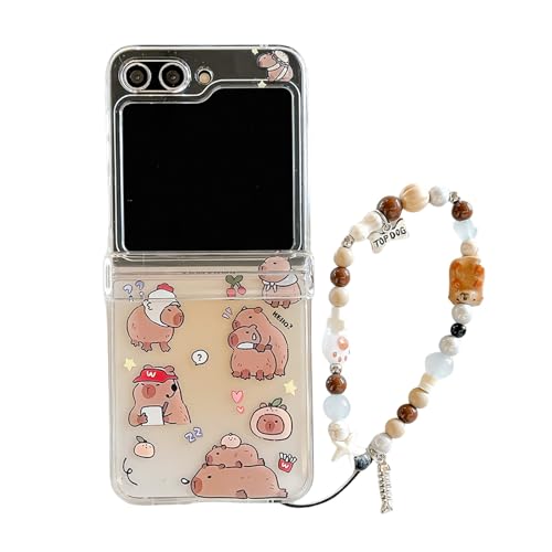 SCJLSDA Kapibala Schutzhülle für Samsung Galaxy Z Flip 5, niedlich, lustiges Cartoon-Tier-Muster, transparent, stoßfest, TPU, harte PC-Schutzhülle mit exquisitem Armband von SCJLSDA