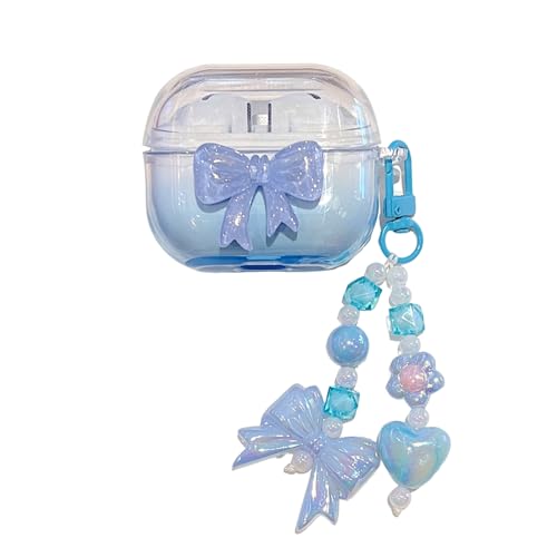 SCJLSDA Samsung Galaxy Buds 3 Pro Hülle, Rosa, Frau Süß Lustige Cartoon Bogen Design, Transparent Weich TPU Schutzhülle mit Armband für Ohrhörer Hülle (Blau) von SCJLSDA