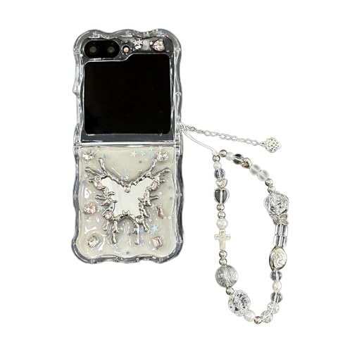 SCJLSDA Samsung Galaxy Z Flip 6 Hülle,Niedlich Lustiges Silber Schmetterling Muster Telefonhülle mit Transparent Glitzer Pailletten Handyhülle mit Exquisite Armband für Frauen Mädchen SCJLSDA Samsung Galaxy Z Flip 6 Hülle,Niedlich Lustiges Silber Schmetterling Muster Telefonhülle mit Transparent Glitzer Pailletten Handyhülle mit Exquisite Armband für Frauen Mädchen von SCJLSDA