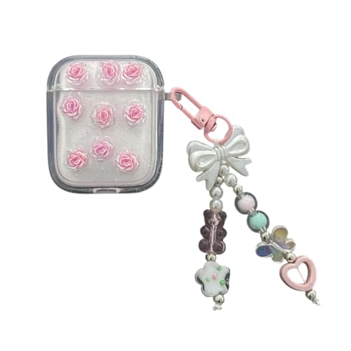 SCJLSDA Schutzhülle für Airpods 2, Blumen, Mädchen, exquisite niedliche Tulpenrose, kabellose Bluetooth-Headset-Abdeckung, Kawaii-Blumen-Hülle mit Kette für Airpod-Hüllen der 2. Generation, Rosa von SCJLSDA