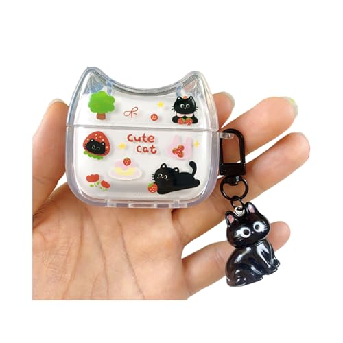 SCJLSDA Schutzhülle für Airpods Pro 2, niedlich, exquisites Katzen-, Tier-Cartoon-Design, transparent, Blumenmuster, Kopfhörer-Schutzhülle mit Kawaii-Anhänger, für Jungen und Mädchen (Erdbeerkatze) SCJLSDA Schutzhülle für Airpods Pro 2, niedlich, exquisites Katzen-, Tier-Cartoon-Design, transparent, Blumenmuster, Kopfhörer-Schutzhülle mit Kawaii-Anhänger, für Jungen und Mädchen (Erdbeerkatze) von SCJLSDA