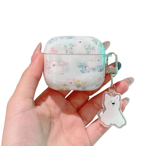 SCJLSDA Schutzhülle für Apple Airpods 4, niedlich, Kawaii-Katze, Hund, Bär, Kirschmuster, Tier-Animation, Kopfhörer-Schutzhülle mit Anhänger, für Jungen und Mädchen (Hund) von SCJLSDA