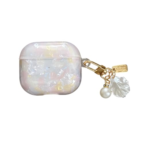 SCJLSDA Schutzhülle für Apple Airpods 4, niedlich, exquisites Rosen-Tulpen-Muschel-Muster, Blumen-Design, Kopfhörer-Schutzhülle mit exquisitem Anhänger, für Damen und Mädchen (Quallen) von SCJLSDA