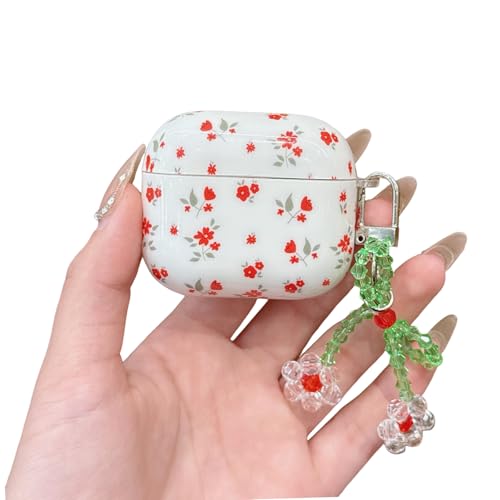 SCJLSDA Schutzhülle für Apple Airpods 4, niedlich, exquisites Rosen-Tulpen-Muschelmuster, Blumen-Design, Kopfhörer-Schutzhülle mit exquisitem Anhänger, für Damen und Mädchen (Blumen) von SCJLSDA
