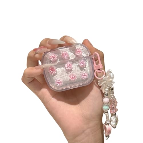 SCJLSDA Schutzhülle für Apple Airpods 4, niedlich, exquisites Rosen-Tulpenmuster, Blumen-Design, Kopfhörer-Schutzhülle mit exquisitem Anhänger, für Damen und Mädchen (Rose) von SCJLSDA