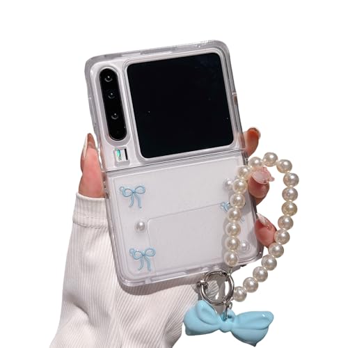 SCJLSDA Schutzhülle für Huawei Pura X, niedlich, glänzende Perlenschleife, Welpenmuster, Kawaii-Glitzer, weiche Schutzhülle für Pura X, faltbar, mit Armband für Damen, Blau von SCJLSDA