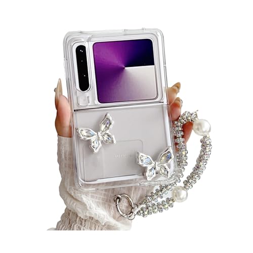 SCJLSDA Schutzhülle für Huawei Pura X, niedliches glänzendes 3D-Diamant-Schmetterlingsmuster, Kawaii-Glitzer, weiche Schutzhülle für Pura X Fold Handyhülle mit Armband (Diamant-Schmetterling) von SCJLSDA