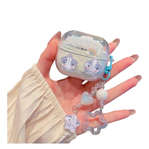 SCJLSDA Schutzhülle für Samsung Galaxy Buds Pro 3/Buds 3, niedlich, Kawaii-Schleife, Blumenmuster, Schmetterling, Kaninchen, Hund, Cartoon, Kopfhörer-Abdeckung mit Armband (Stern) von SCJLSDA