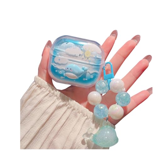SCJLSDA Schutzhülle für Samsung Galaxy Buds Pro 3/Buds 3, niedlich, Kawaii-Schleife, Blumenmuster, Schmetterling, Kaninchen, Hund, Cartoon, Kopfhörerhülle mit Armband (Fisch) von SCJLSDA