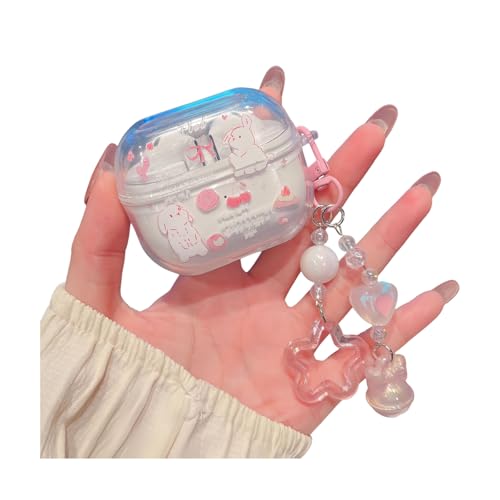 SCJLSDA Schutzhülle für Samsung Galaxy Buds Pro 3/Buds 3, niedlich, Kawaii-Schleife, Blumenmuster, Schmetterling, Kaninchen, Hund, Cartoon, Kopfhörerhülle mit Armband (Hase) von SCJLSDA