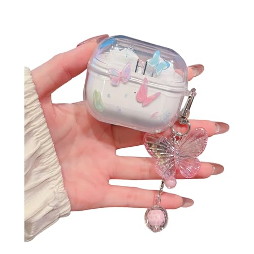 SCJLSDA Schutzhülle für Samsung Galaxy Buds Pro 3/Buds 3, niedlich, Kawaii-Schleife, Blumenmuster, Schmetterling, Kaninchen, Hund, Cartoon, Kopfhörerhülle mit Armband (Schmetterling) von SCJLSDA