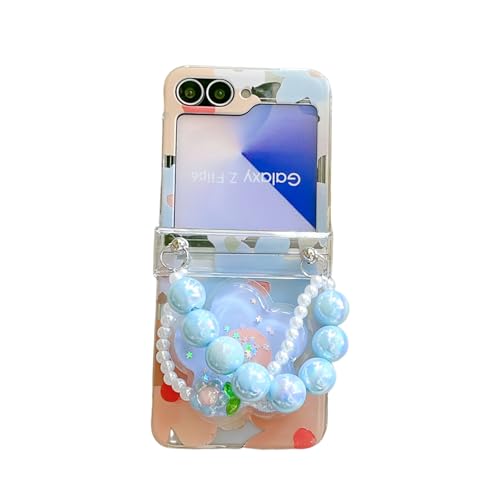 SCJLSDA Schutzhülle für Samsung Galaxy Z Flip 5, Blumen, exquisites Blumenmuster, transparente Handyhülle für Z Flip 5, mit Perlenarmband, Blau von SCJLSDA