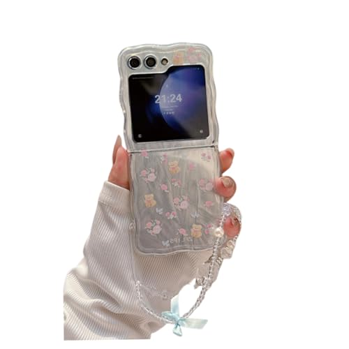 SCJLSDA Schutzhülle für Samsung Galaxy Z Flip 5, Schleife, exquisites süßes Blumenmuster, Kawaii-Hund, Bär, Tier, Handy-Schutzhülle mit Armband (Bär) von SCJLSDA