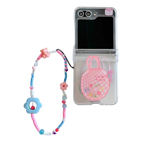SCJLSDA Schutzhülle für Samsung Galaxy Z Flip 5, exquisites süßes Eiscreme-Blumenkorb-Muster, Kawaii-Blumen, faltbare Handyschale mit Armband (Blumenkorb) von SCJLSDA