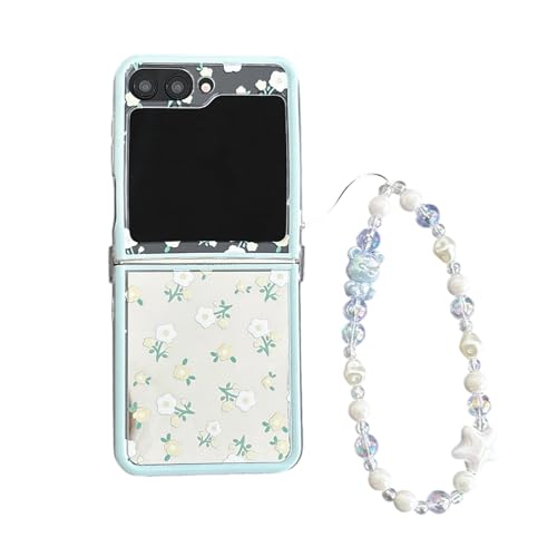 SCJLSDA Schutzhülle für Samsung Galaxy Z Flip 5, mit Spiegel, exquisite niedliche Schleifen, florales Kirschmuster, Kawaii-Blumen, Handy-Schutzhülle mit Armband (Blume) von SCJLSDA