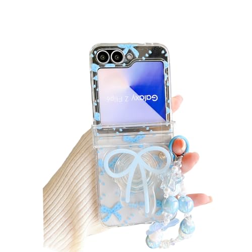 SCJLSDA Schutzhülle für Samsung Galaxy Z Flip 5, niedlich, exquisites Schleifenmuster, klare Blumen, Schutzhülle für Z Flip 5, mit Perlenarmband, Blau SCJLSDA Schutzhülle für Samsung Galaxy Z Flip 5, niedlich, exquisites Schleifenmuster, klare Blumen, Schutzhülle für Z Flip 5, mit Perlenarmband, Blau von SCJLSDA