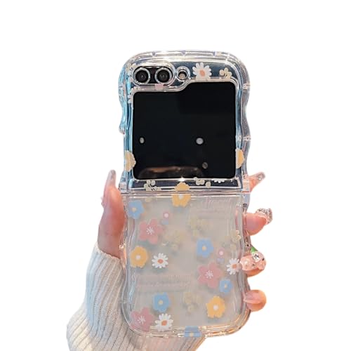 SCJLSDA Schutzhülle für Samsung Galaxy Z Flip 5, niedlich, gelockter Wellenrahmen, Blumen, Blumenmuster, exquisites Kawaii-Design, klare Kawaii-Schutzhülle (Farbe) von SCJLSDA