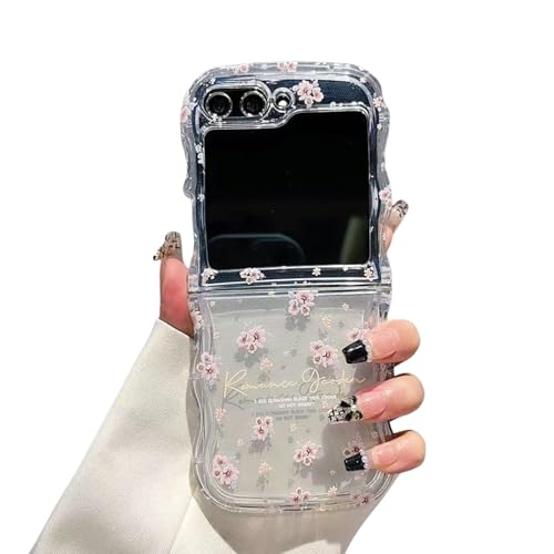 SCJLSDA Schutzhülle für Samsung Galaxy Z Flip 5, niedlich, lockiger Wellenrahmen, Blumenmuster, exquisit, lustig, klare Drucke, weiche Schale (weiß) von SCJLSDA