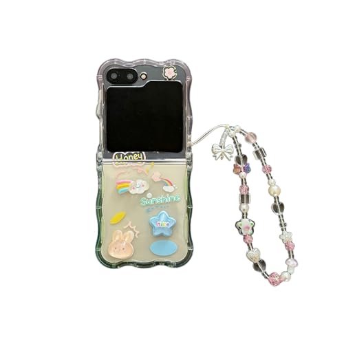SCJLSDA Schutzhülle für Samsung Galaxy Z Flip 5, niedliches Schleifen-Blumenmuster, Kawaii, Kaninchen, Schmetterling, Tier, faltbare Handyhülle mit exquisitem Armband (Hase) von SCJLSDA