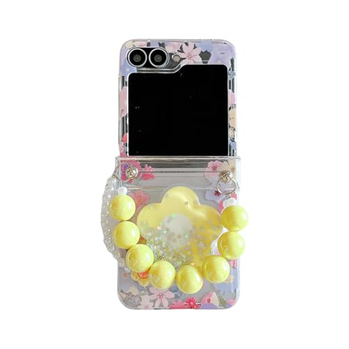SCJLSDA Schutzhülle für Samsung Galaxy Z Flip 6, Blumen, exquisites Blumenmuster, transparente Handyhülle für Z Flip 6, mit Perlenarmband, Gelb SCJLSDA Schutzhülle für Samsung Galaxy Z Flip 6, Blumen, exquisites Blumenmuster, transparente Handyhülle für Z Flip 6, mit Perlenarmband, Gelb von SCJLSDA