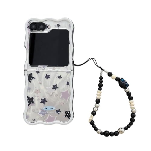 SCJLSDA Schutzhülle für Samsung Galaxy Z Flip 6, mit Spiegel, exquisites niedliches Blumen- und Schleifenmuster, Motiv: Frau, Schmetterling, Biene, Cartoon, Handy-Schutzhülle mit Armband (Stern) von SCJLSDA